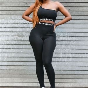 One Shoulder Crop Top With Casual Pants Set